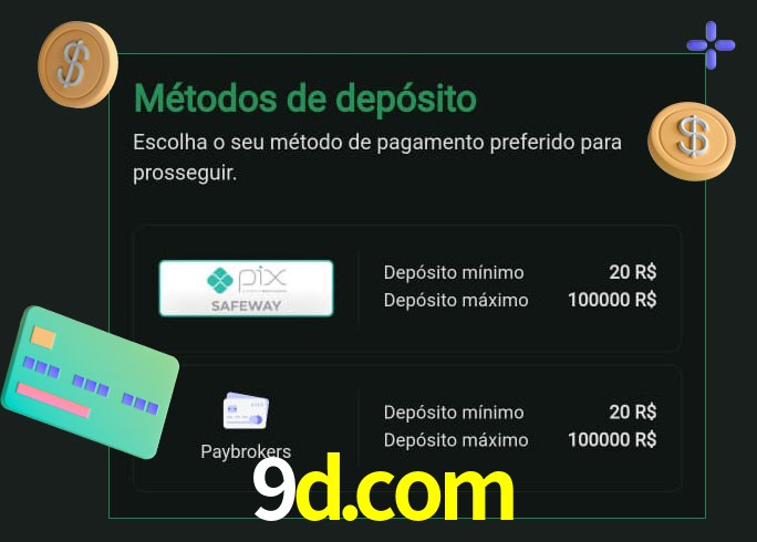 O cassino 9d.com oferece uma grande variedade de métodos de pagamento
